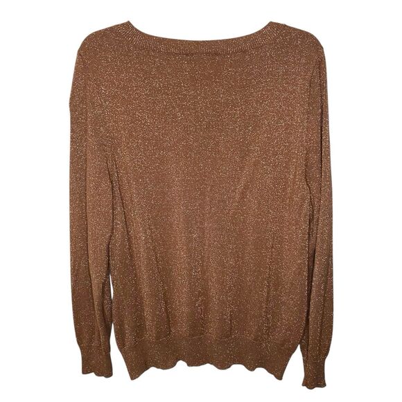 Lane Bryant V-Neck Knit Sweater Brown Gold Metallic Long Sleeves Plus Size 18/20 - Picture 2 of 4